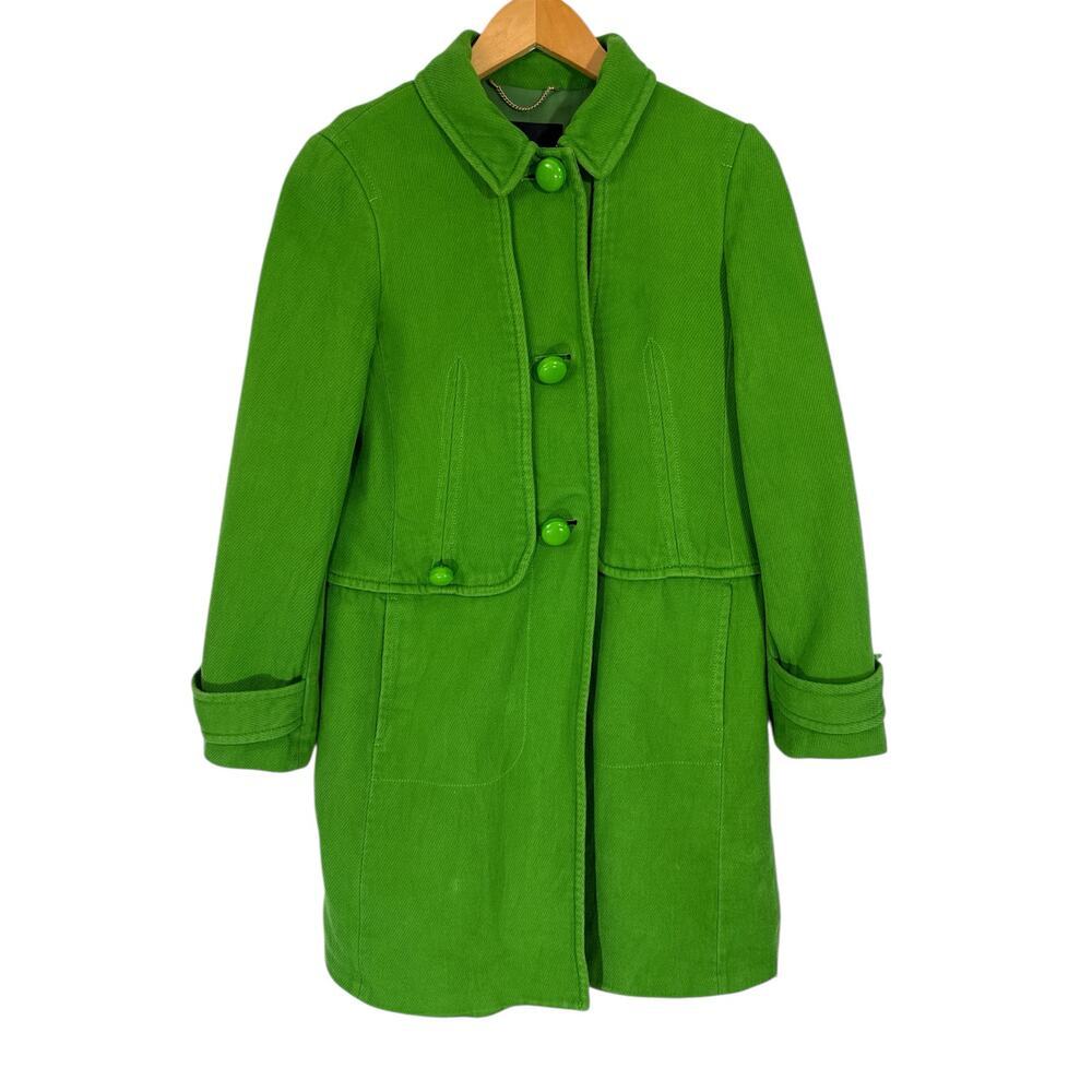 Talbots Women’s Green Long Coat Blazer 100% Cotton Size 8 Classic Style